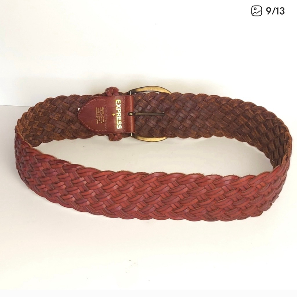 Express Brown Woven Leather Braided Belt - Picture 9 of 13